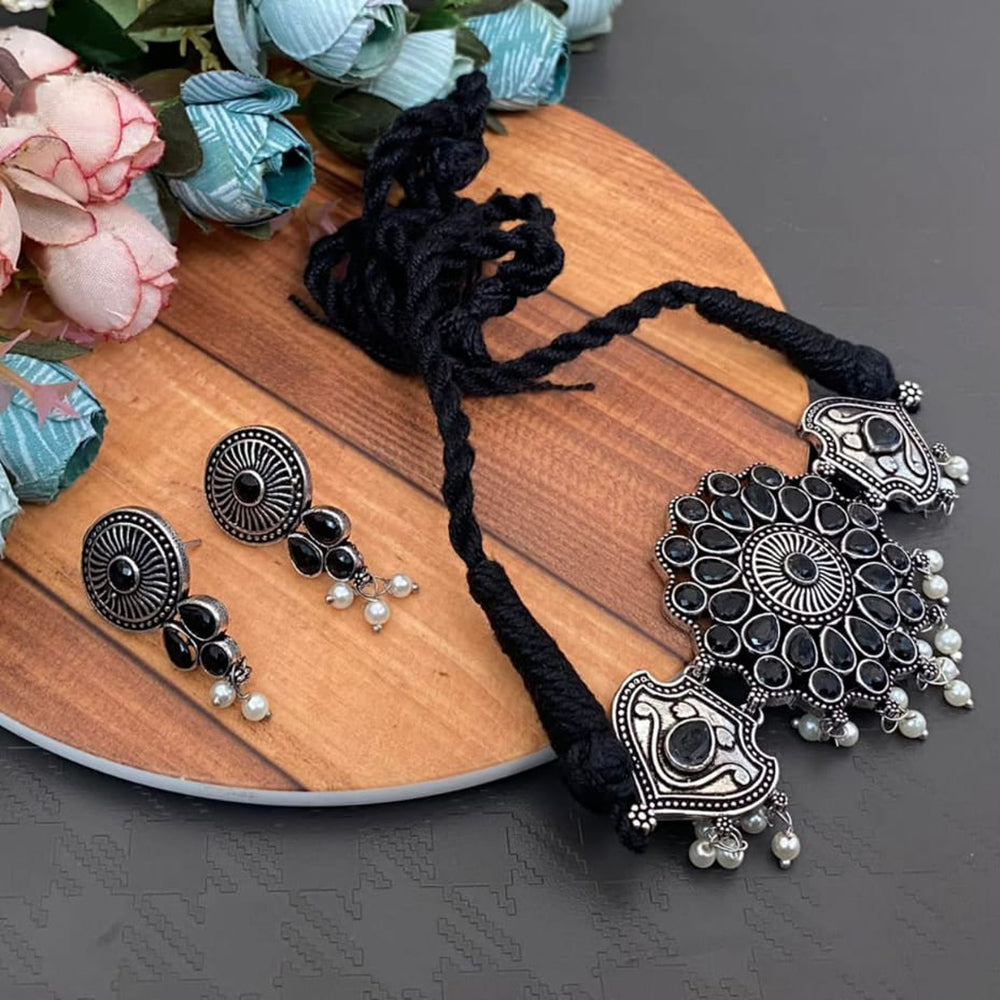 Vaamika Oxidized Plated Kundan Stone Necklace Set