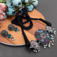 Vaamika Oxidized Plated Kundan Stone Necklace Set