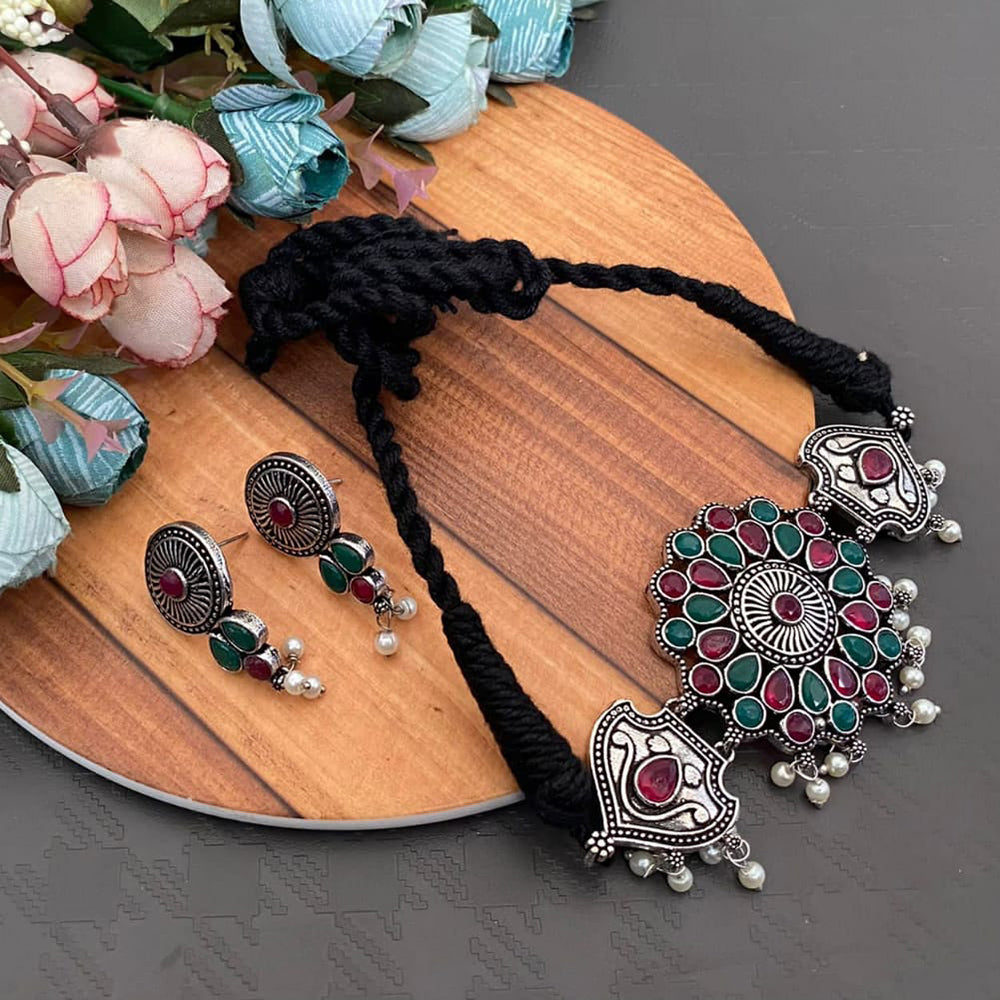 Vaamika Oxidized Plated Kundan Stone Necklace Set