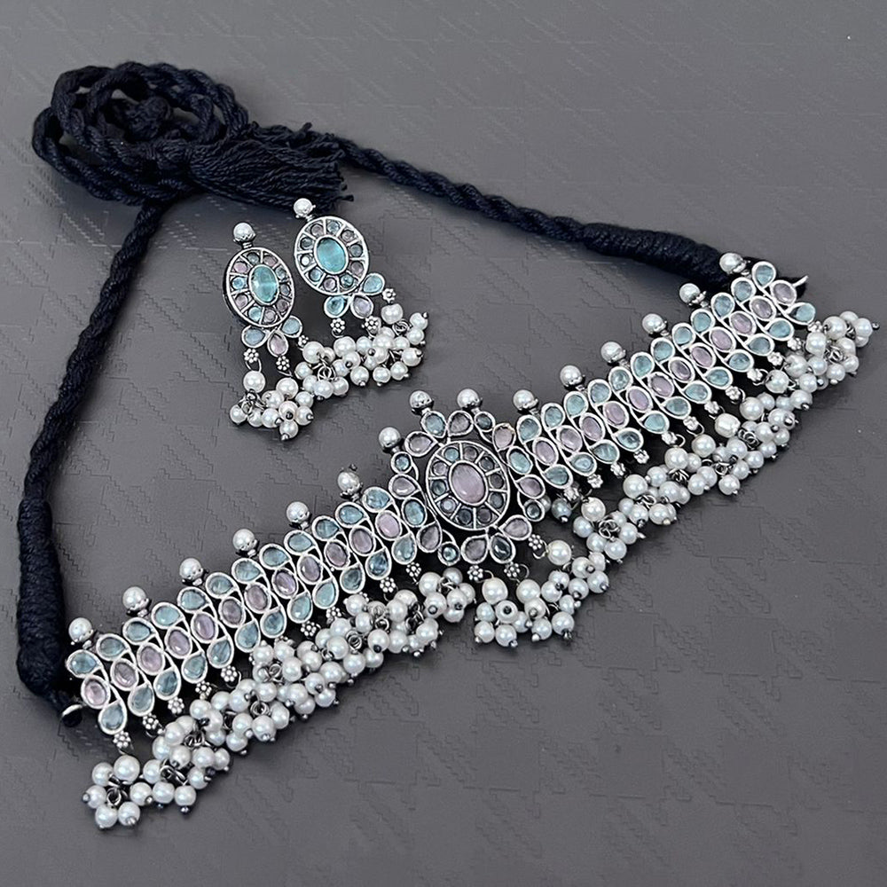 Vaamika Oxidized Plated Kundan Stone Necklace Set