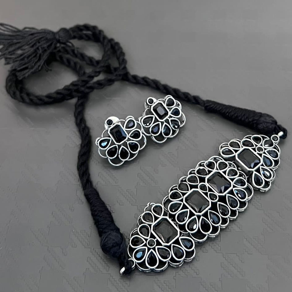 Vaamika Oxidized Plated Kundan Stone Necklace Set