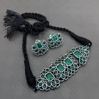 Vaamika Oxidized Plated Kundan Stone Necklace Set