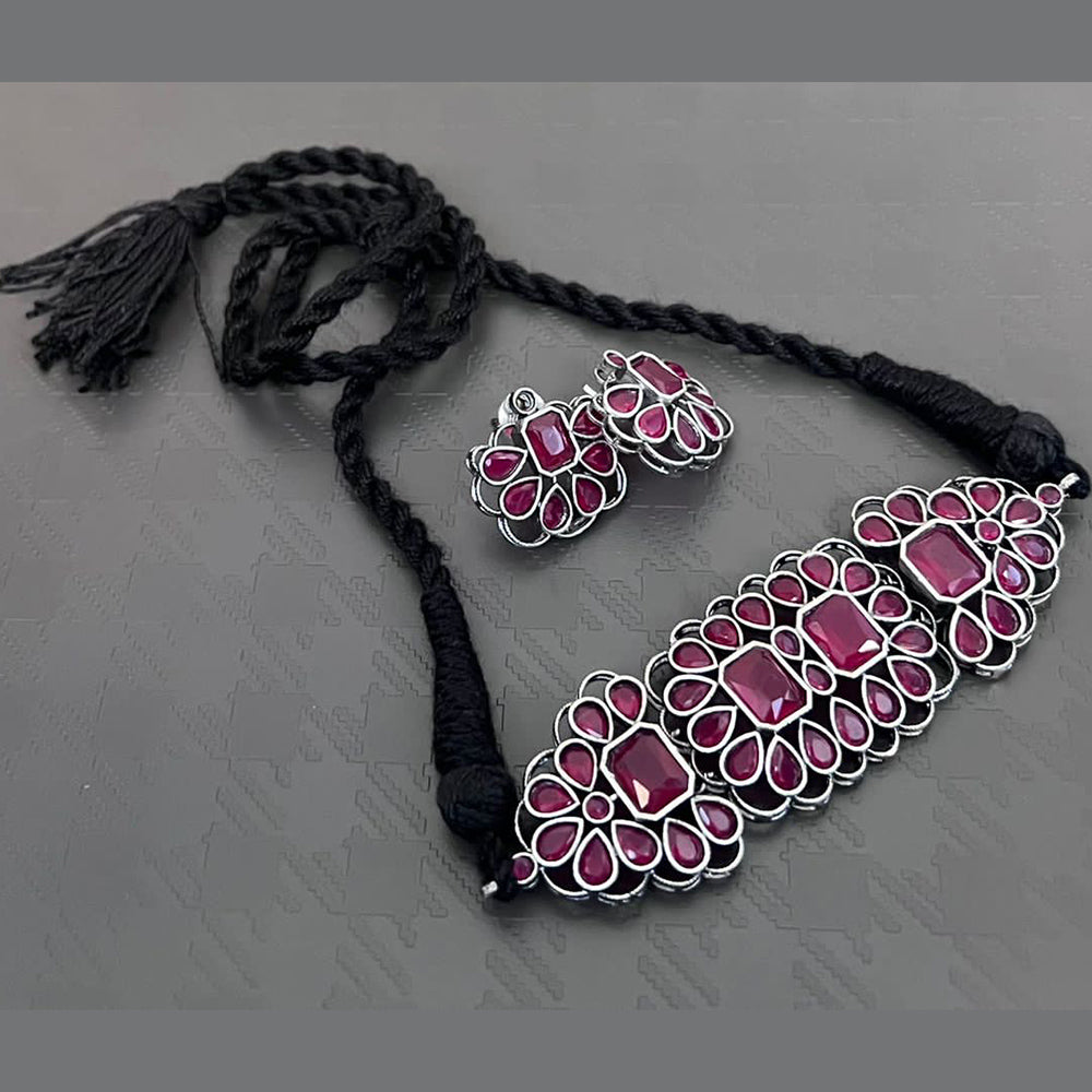 Vaamika Oxidized Plated Kundan Stone Necklace Set