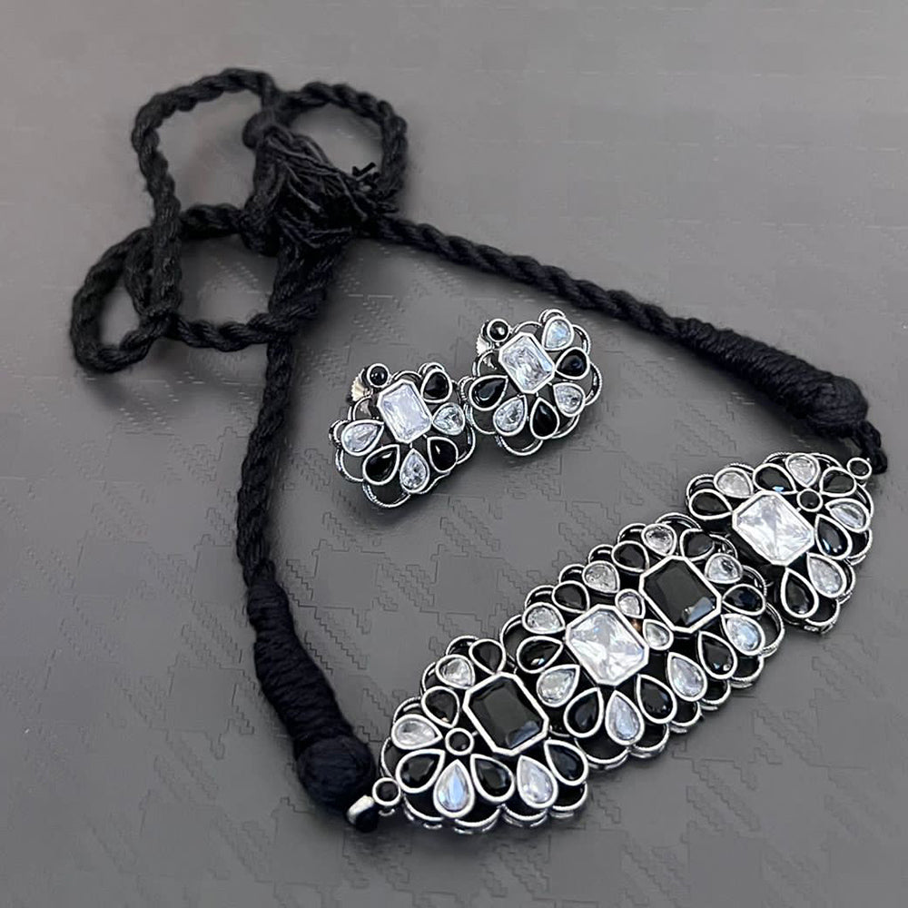 Vaamika Oxidized Plated Kundan Stone Necklace Set