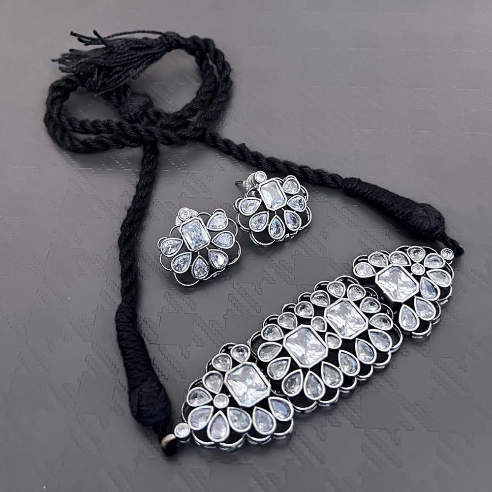 Vaamika Oxidized Plated Kundan Stone Necklace Set