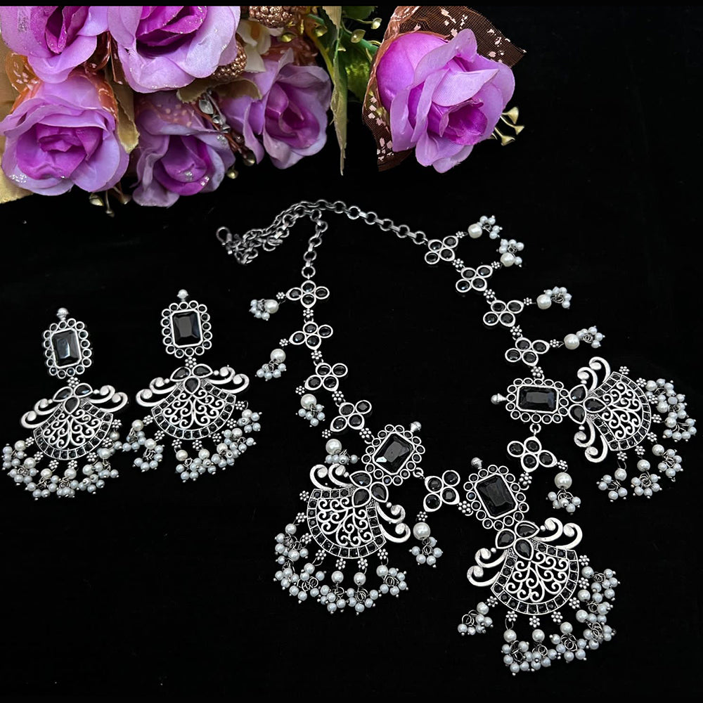 Vaamika Oxidized Plated Kundan Stone Necklace Set
