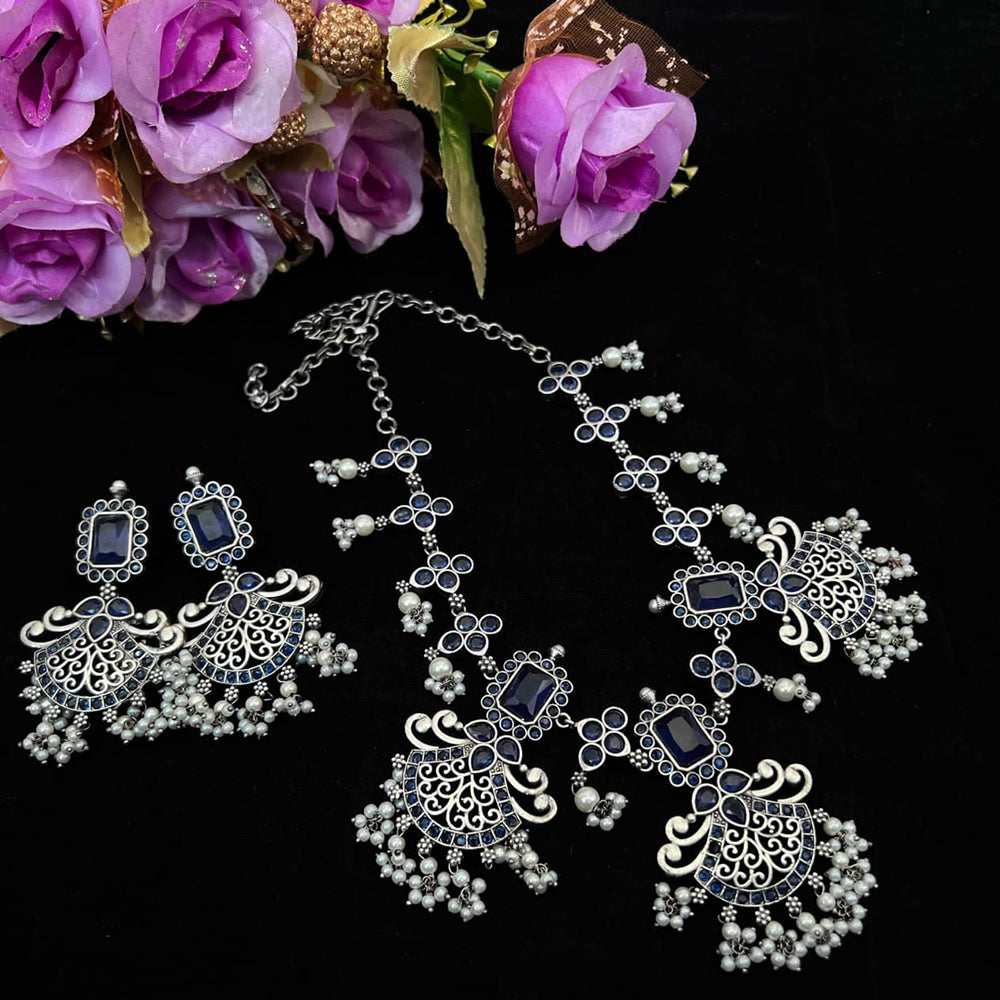 Vaamika Oxidized Plated Kundan Stone Necklace Set