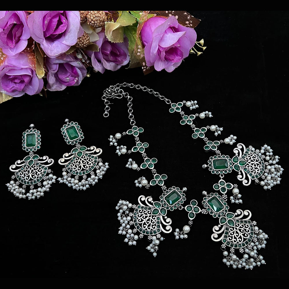 Vaamika Oxidized Plated Kundan Stone Necklace Set