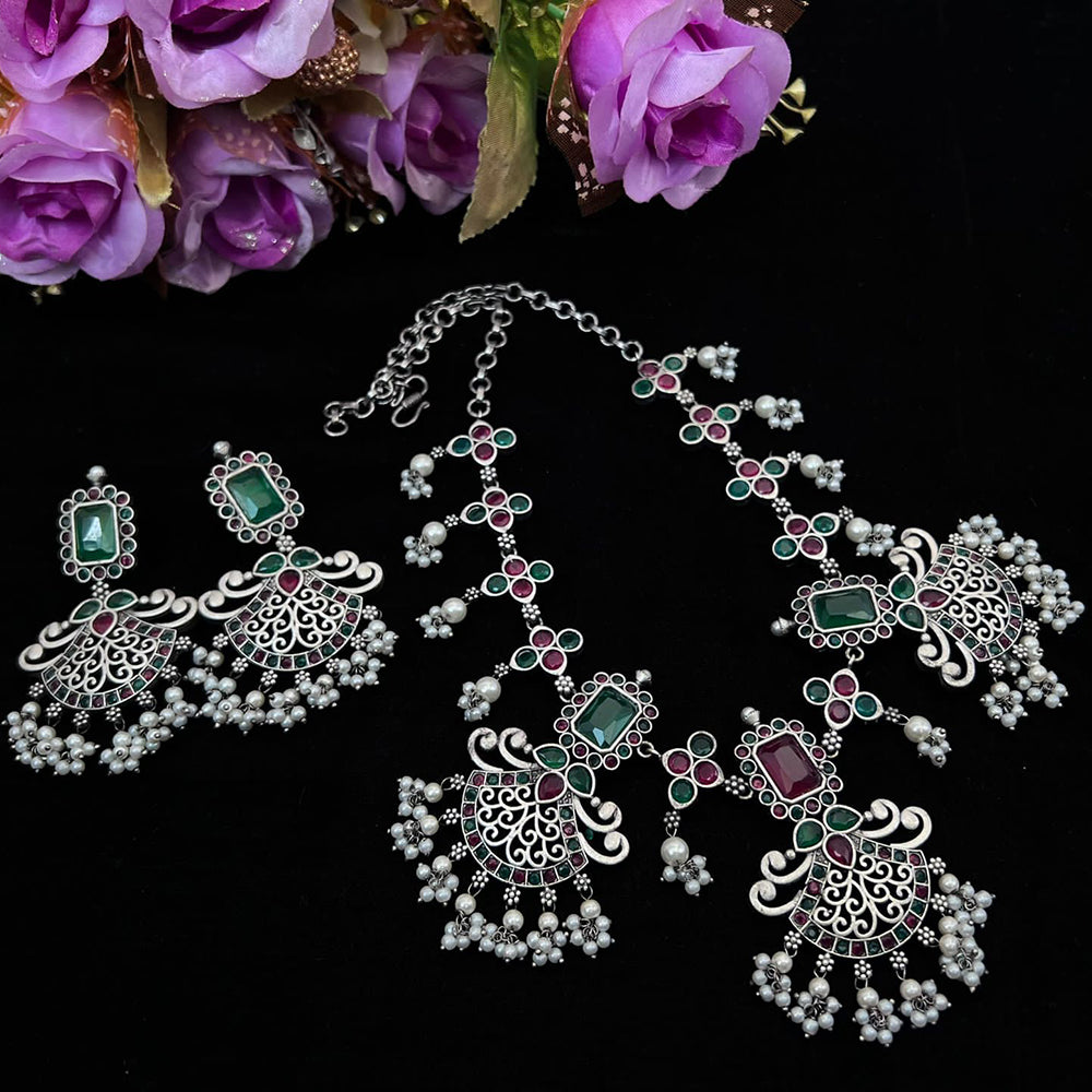 Vaamika Oxidized Plated Kundan Stone Necklace Set