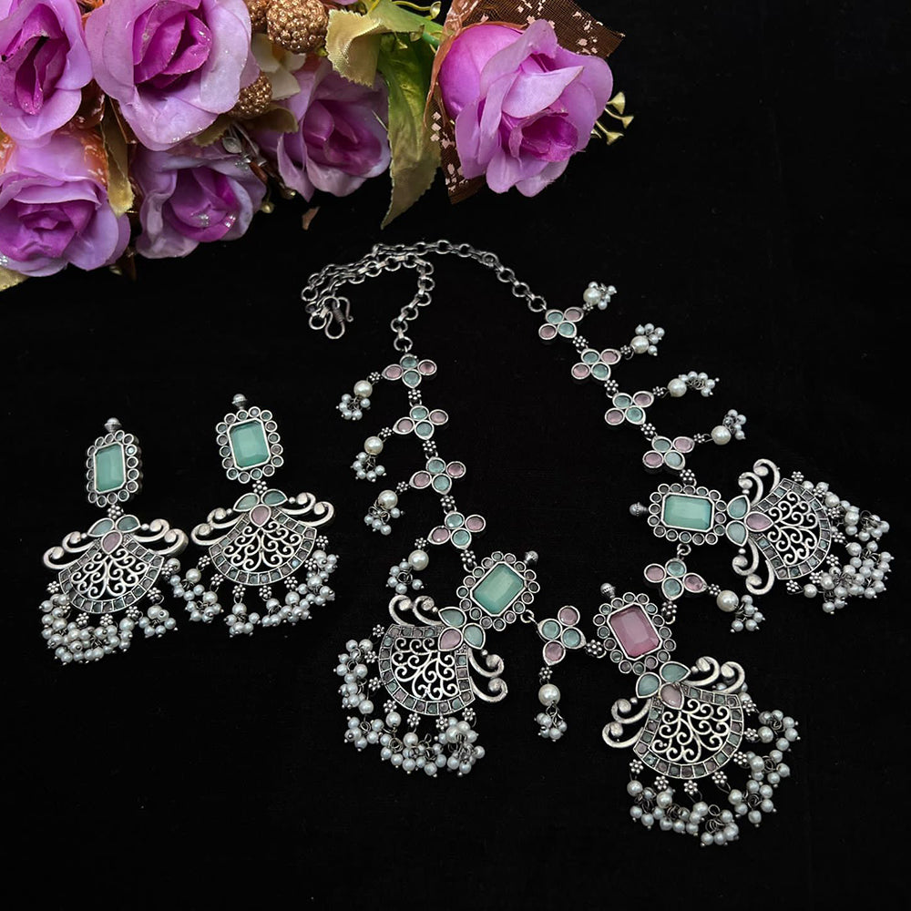 Vaamika Oxidized Plated Kundan Stone Necklace Set