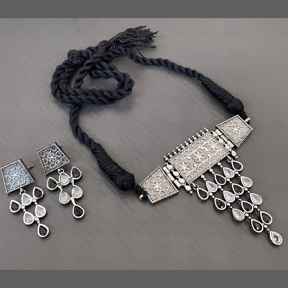 Vaamika Oxidized Plated Kundan Stone Necklace Set