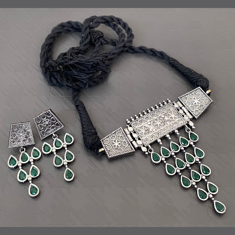 Vaamika Oxidized Plated Kundan Stone Necklace Set