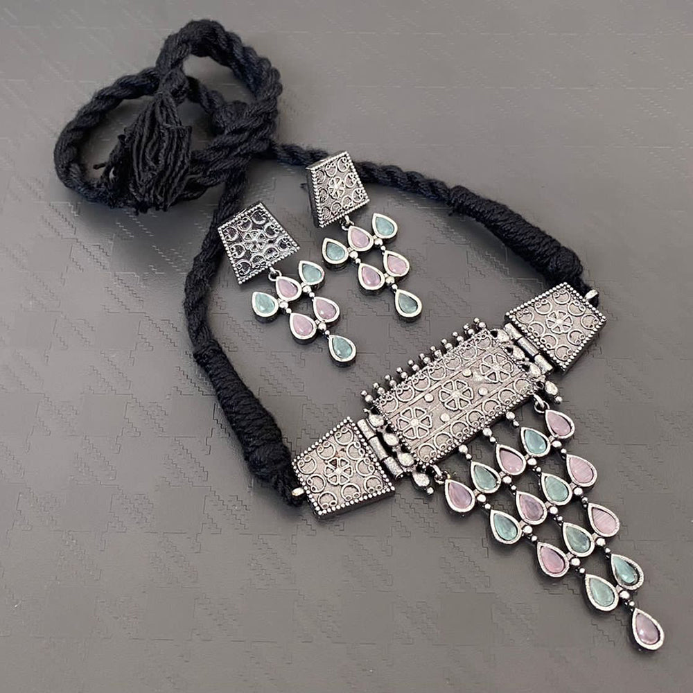 Vaamika Oxidized Plated Kundan Stone Necklace Set