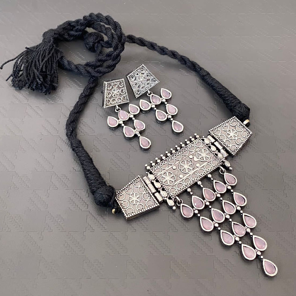 Vaamika Oxidized Plated Kundan Stone Necklace Set