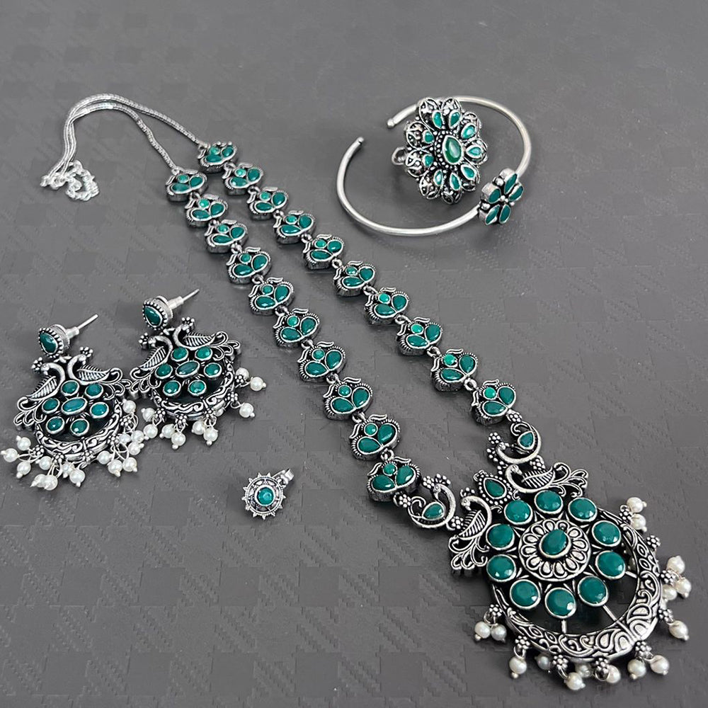 Vaamika Oxidized Plated Kundan Stone Necklace Set