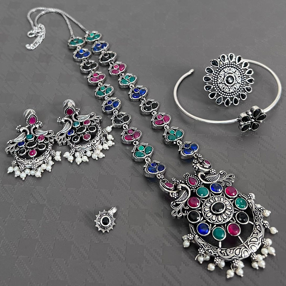 Vaamika Oxidized Plated Kundan Stone Necklace Set