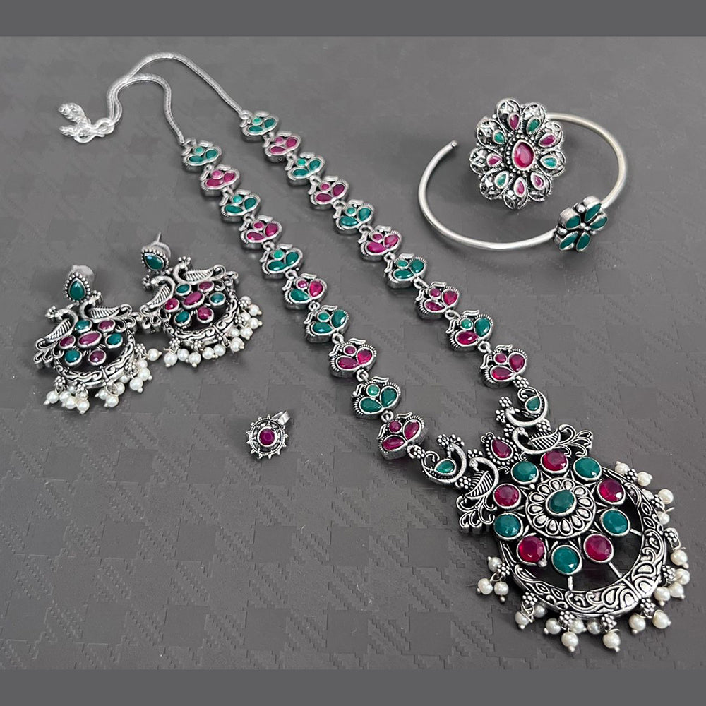 Vaamika Oxidized Plated Kundan Stone Necklace Set