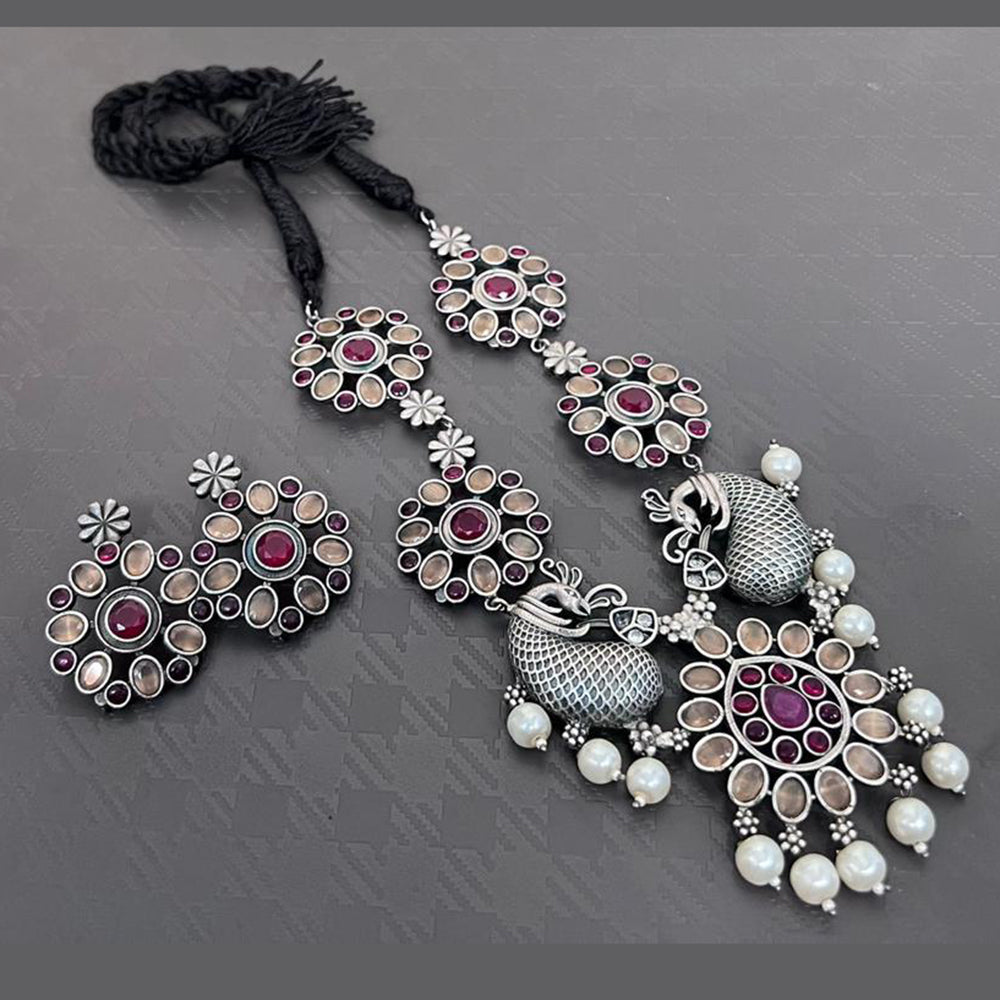 Vaamika Oxidized Plated Kundan Stone Necklace Set