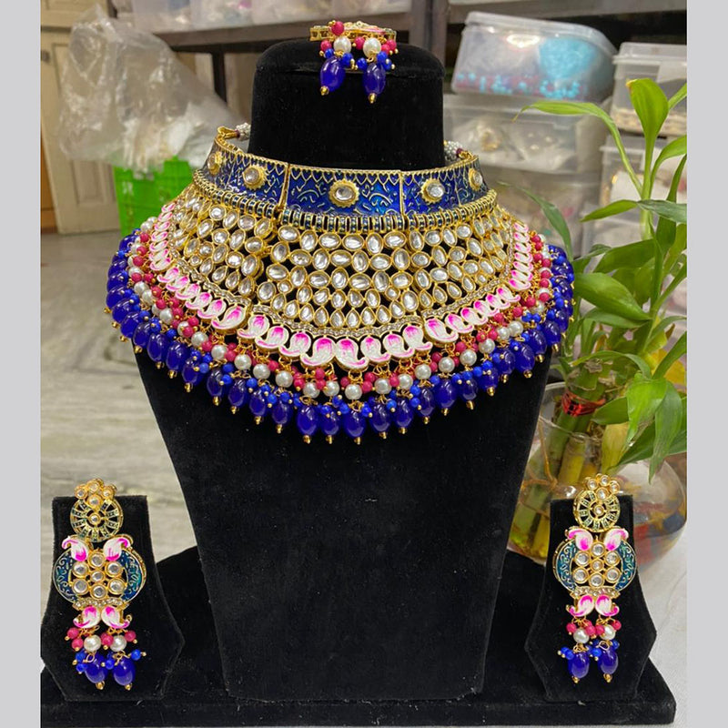 Vaamika Gold Plated Beads & Kundan Stone Necklace Set