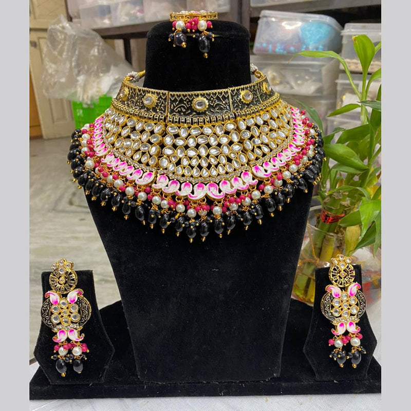 Vaamika Gold Plated Beads & Kundan Stone Necklace Set