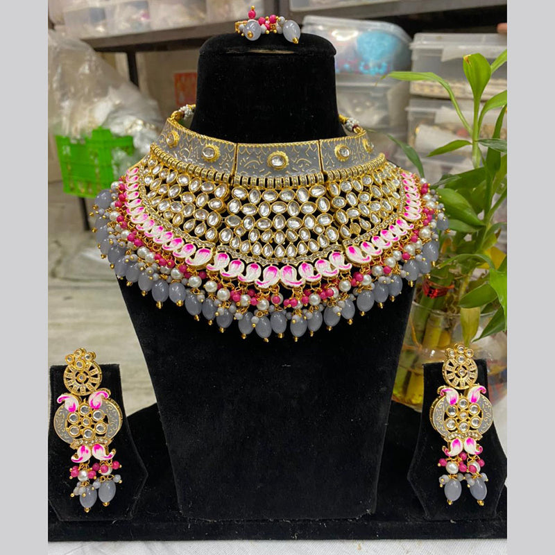 Vaamika Gold Plated Beads & Kundan Stone Necklace Set