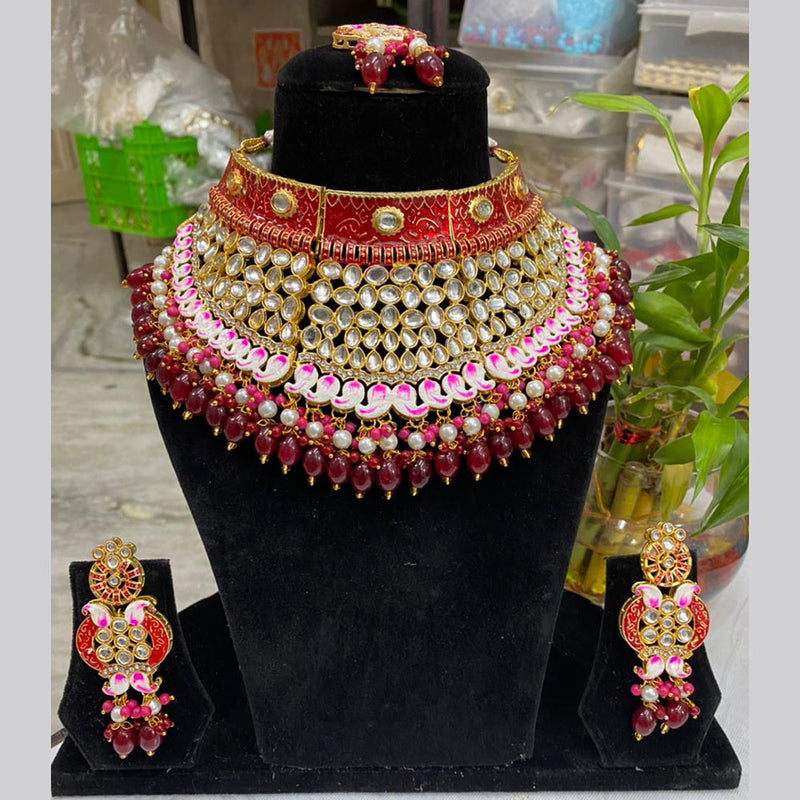 Vaamika Gold Plated Beads & Kundan Stone Necklace Set