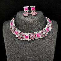 Vaamika Silver Plated Crystal Stone Necklace Set