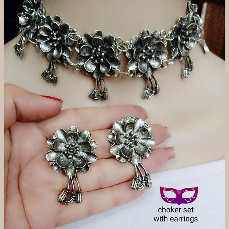 Oxidised Plated Choker Necklace Set