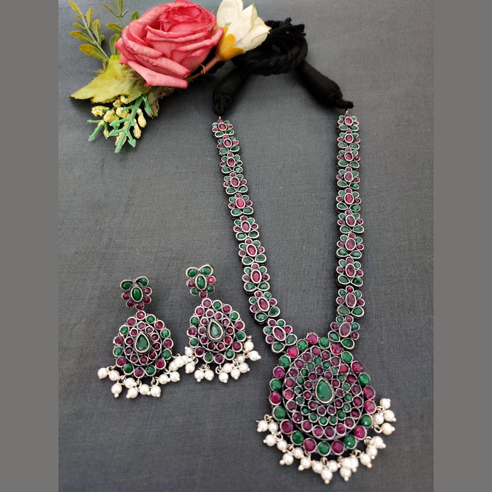 Oxidised Plated Kundan Stone Necklace Set