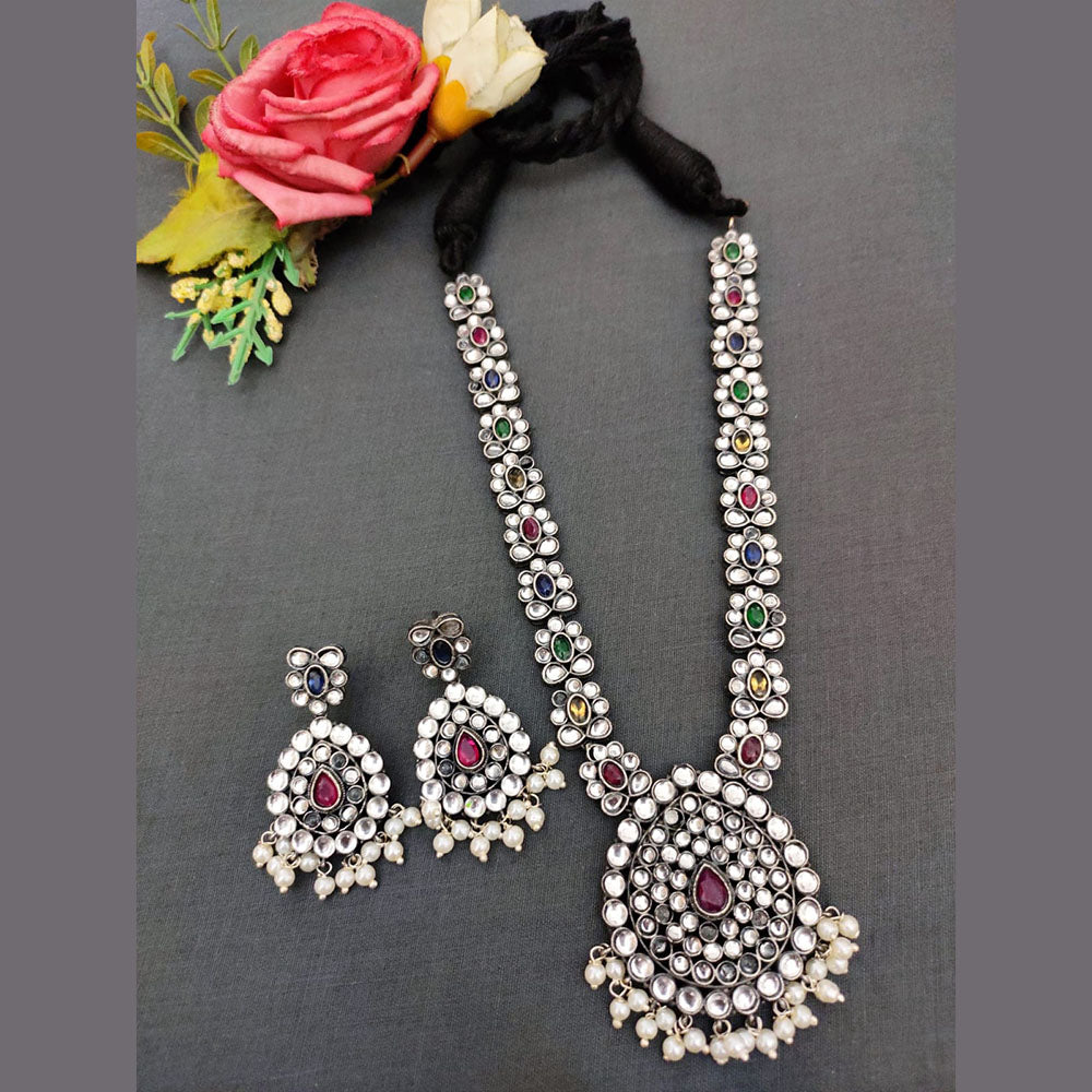 Oxidised Plated Kundan Stone Necklace Set