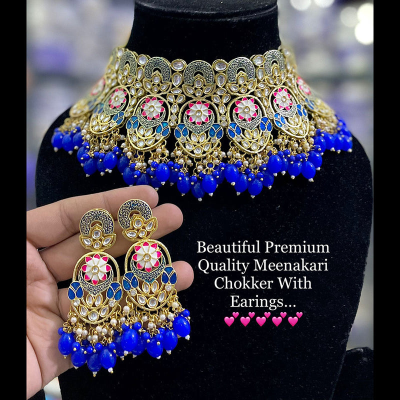 Vaamika Gold Plated Beads & Kundan Stone Necklace Set