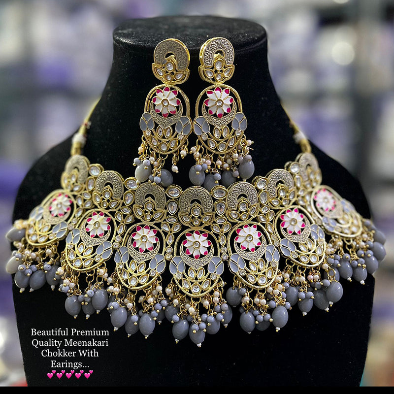 Vaamika Gold Plated Beads & Kundan Stone Necklace Set