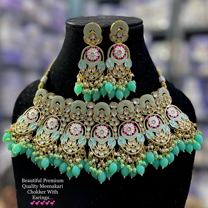 Vaamika Gold Plated Beads & Kundan Stone Necklace Set