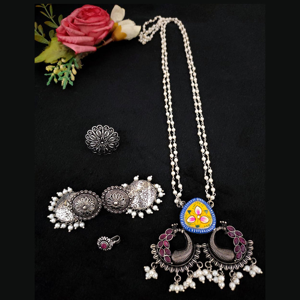 Vaamika Oxidized Plated Kundan Stone Necklace Set