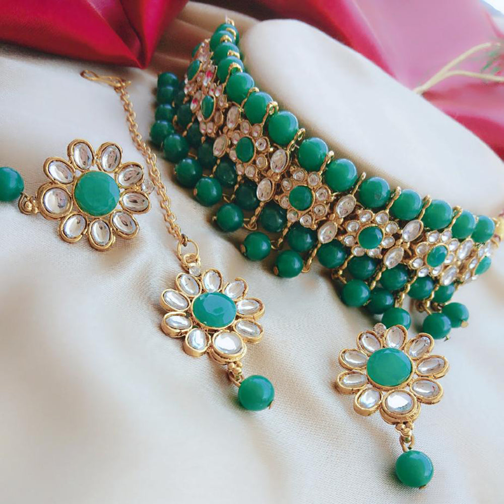 Vaamika Crystal Stone And Beads Choker Necklace Set