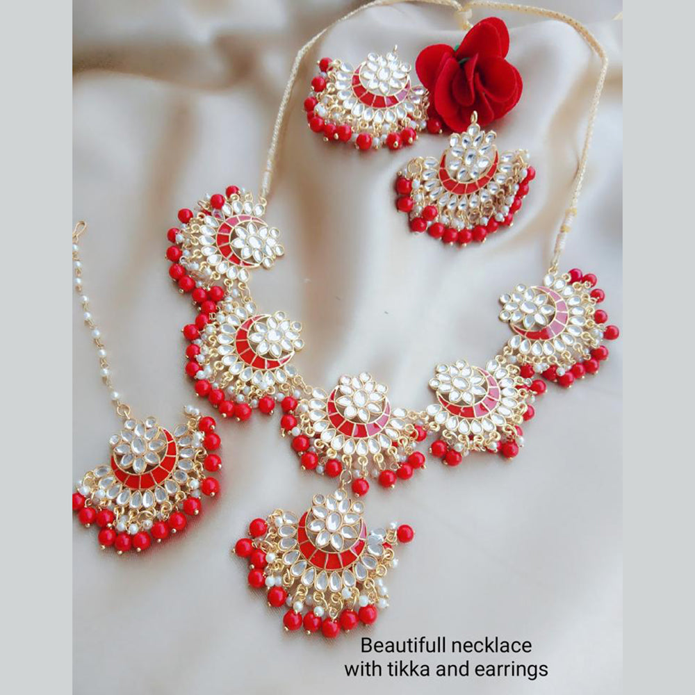 Vaamika Gold Plated Kundan Stone & Beads Choker Necklace Set