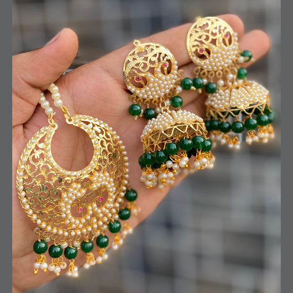 Vaamika Pearl & Beads Jhumkis Earrings With Maang Tikka