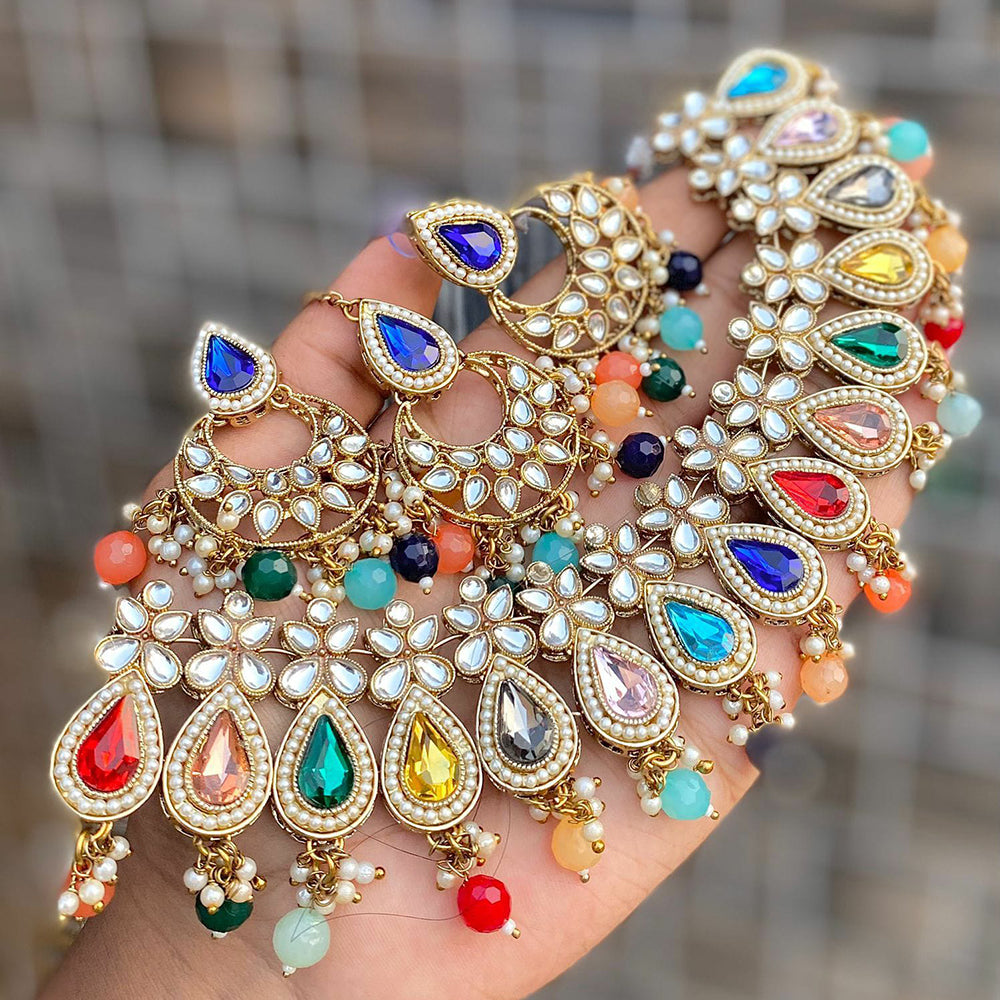 Vaamika Gold Plated Kundan Stone & Beads Choker Necklace Set