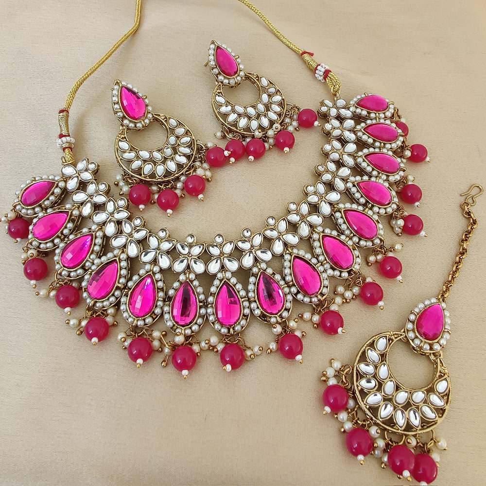 Vaamika Gold Plated Kundan Stone & Beads Choker Necklace Set