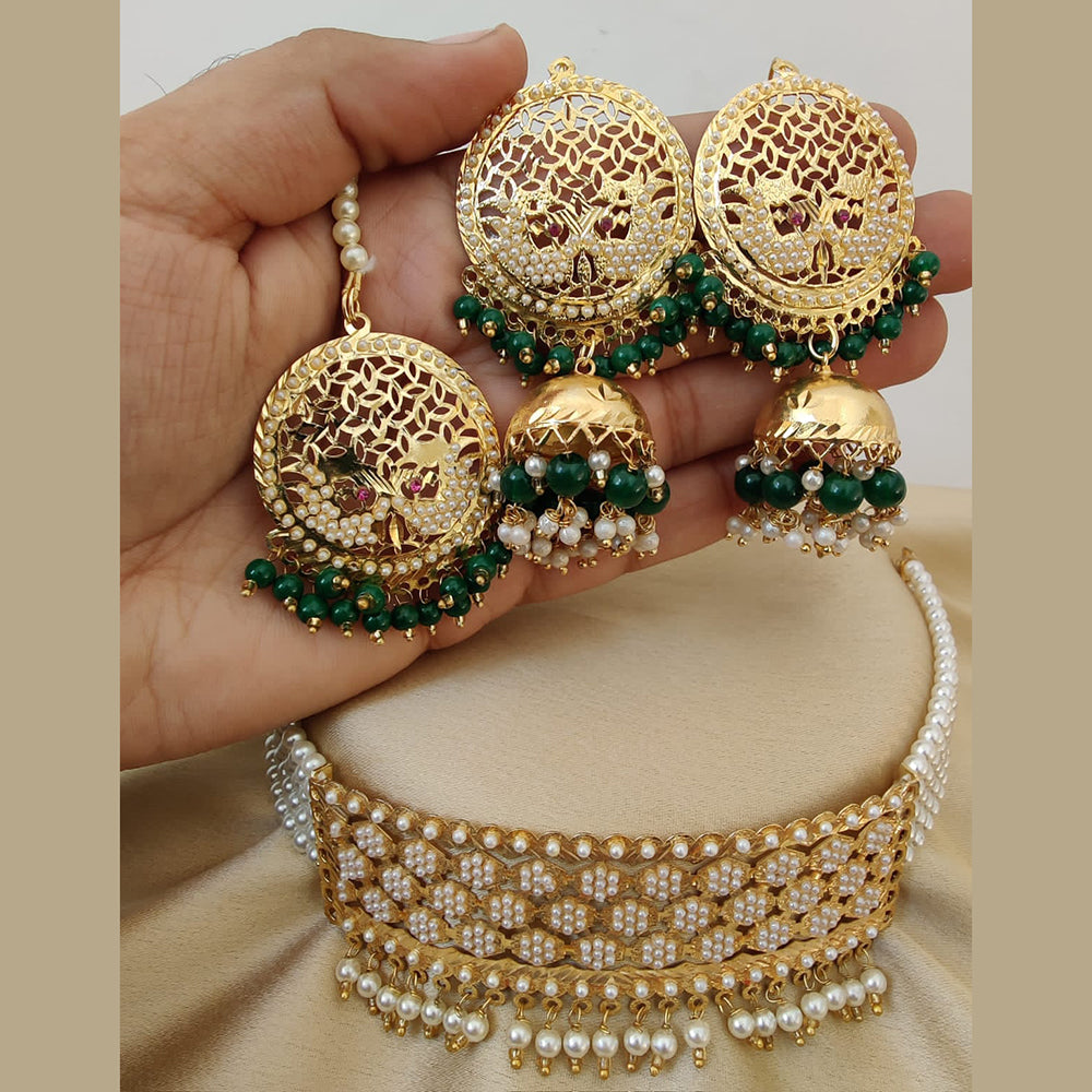 Vaamika Gold Plated Pearl & Beads Choker Necklace Set