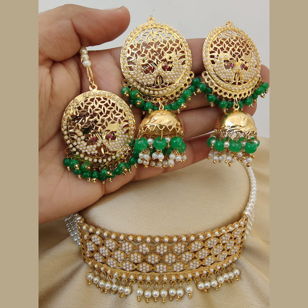 Vaamika Gold Plated Pearl & Beads Choker Necklace Set