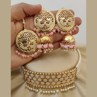 Vaamika Gold Plated Pearl & Beads Choker Necklace Set