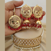 Vaamika Gold Plated Pearl & Beads Choker Necklace Set