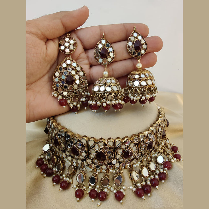 Vaamika Gold Plated Beads Mirror Necklace Set