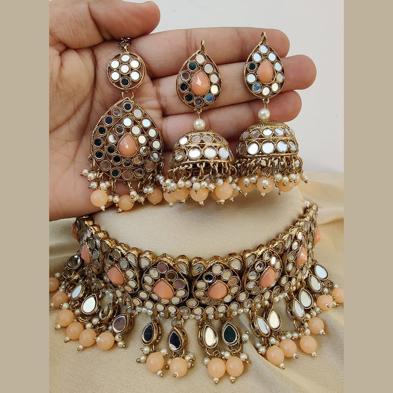 Vaamika Gold Plated Beads Mirror Necklace Set