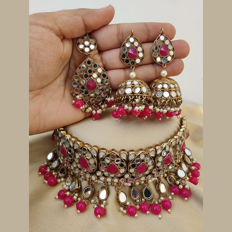 Vaamika Gold Plated Beads Mirror Necklace Set