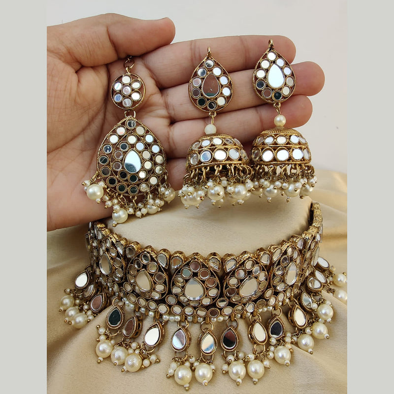 Vaamika Gold Plated Beads Mirror Necklace Set