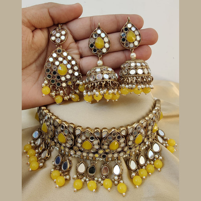 Vaamika Gold Plated Beads Mirror Necklace Set