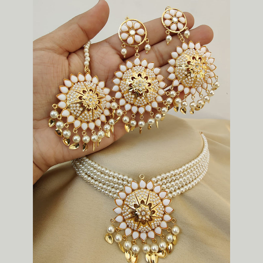Vaamika Gold Plated Pota Stone & Pearl Necklace Set