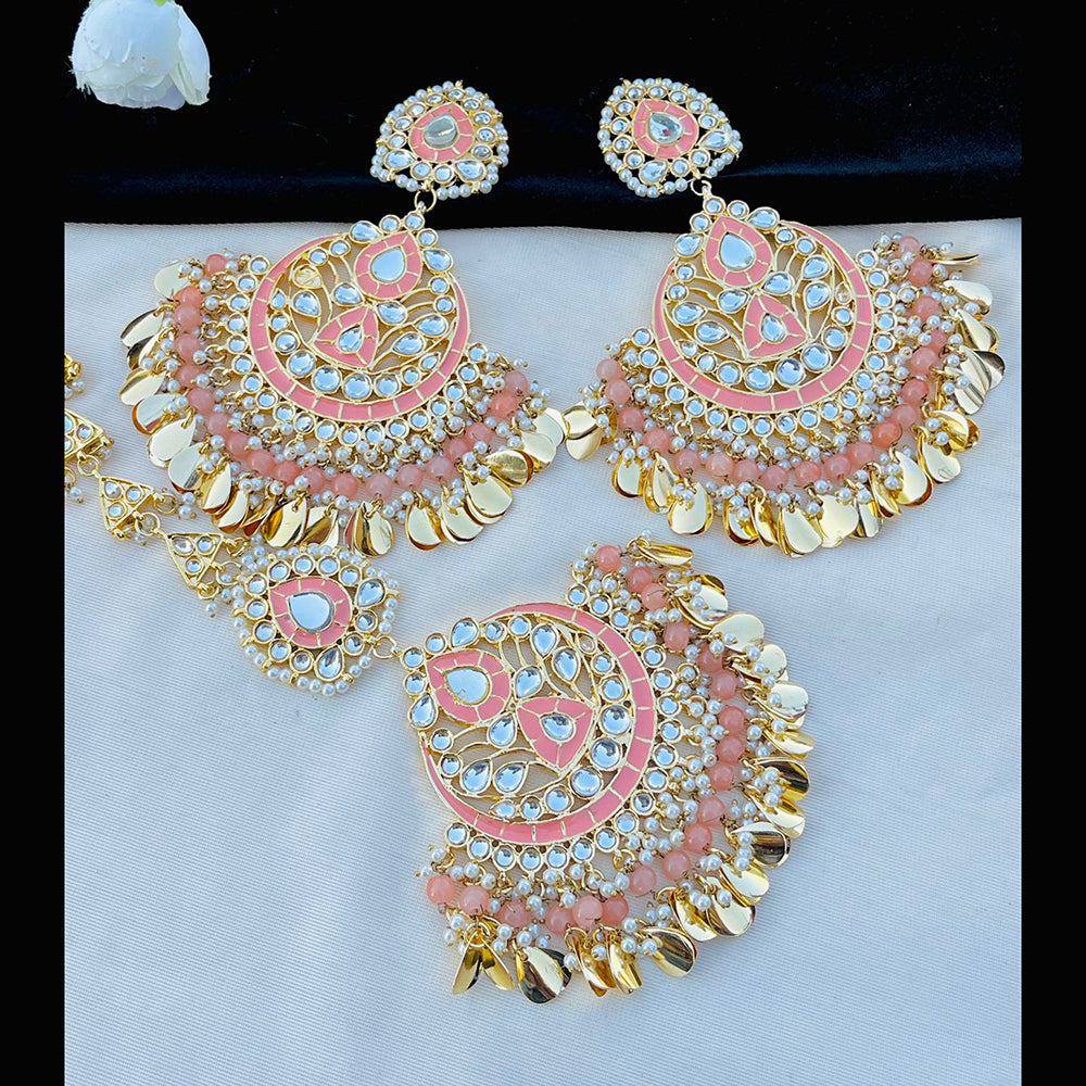 Vaamika Kundan & Meenakari Dangler Earrings With Maang Tikka